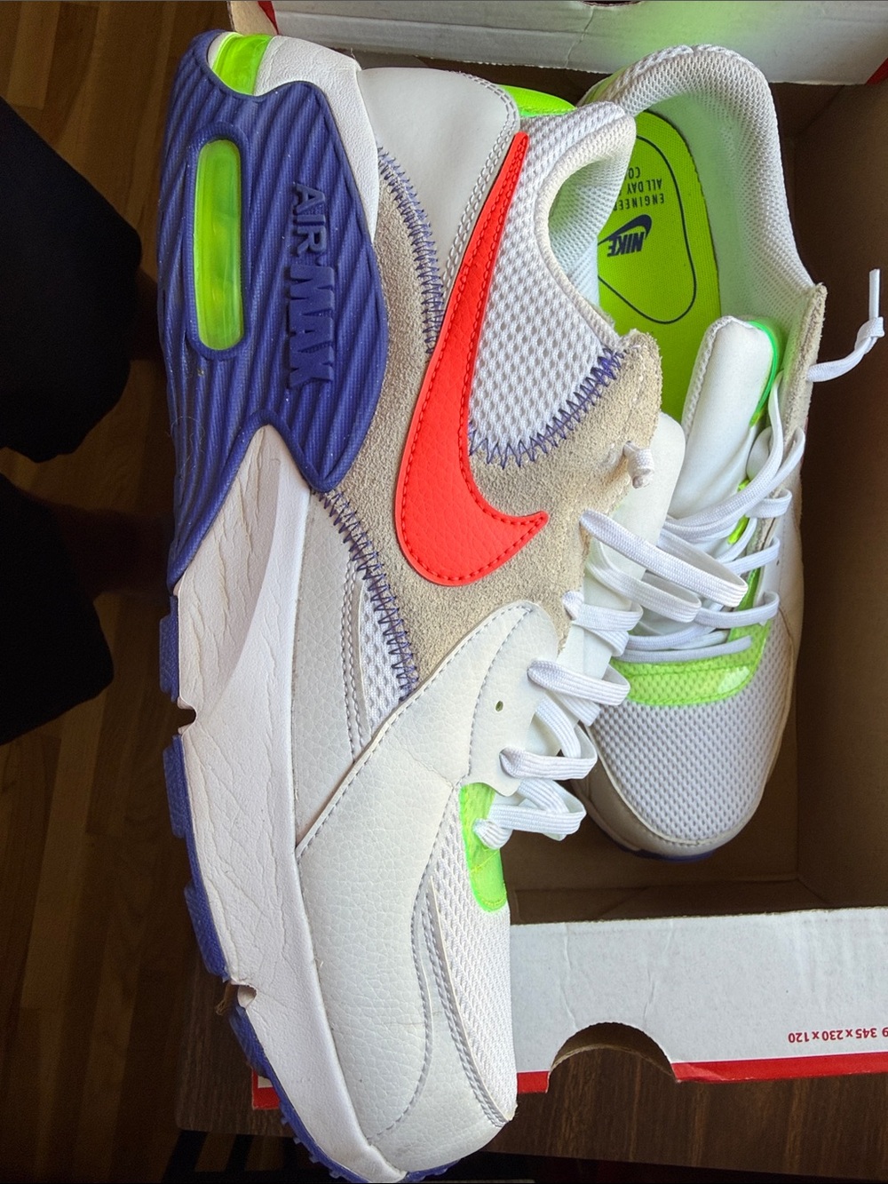 Nike Air Max Sneakers in White with Neon Green & Bright Orange Swoosh - Picture 2 of 6